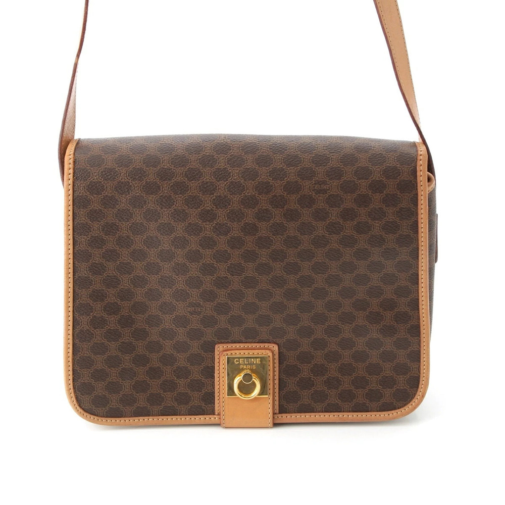 Celine Leather Macadam Full Flap Hobo Bag Brown